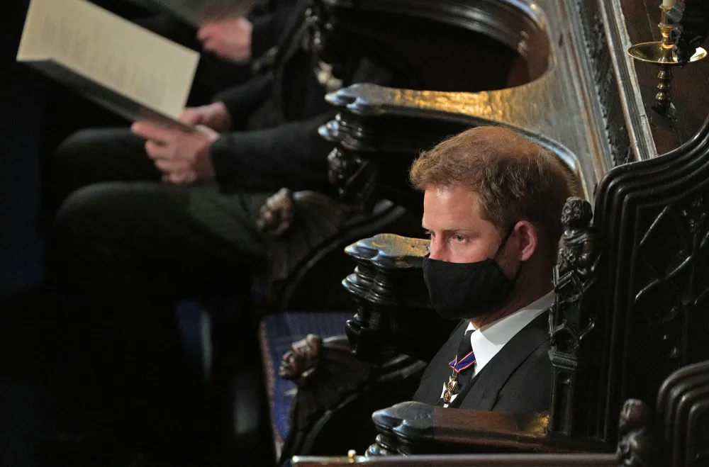 Prince Harry Sits Alone at Prince Philip&rsquo;s Funeral as Prince William Joins Duchess Kate for Service