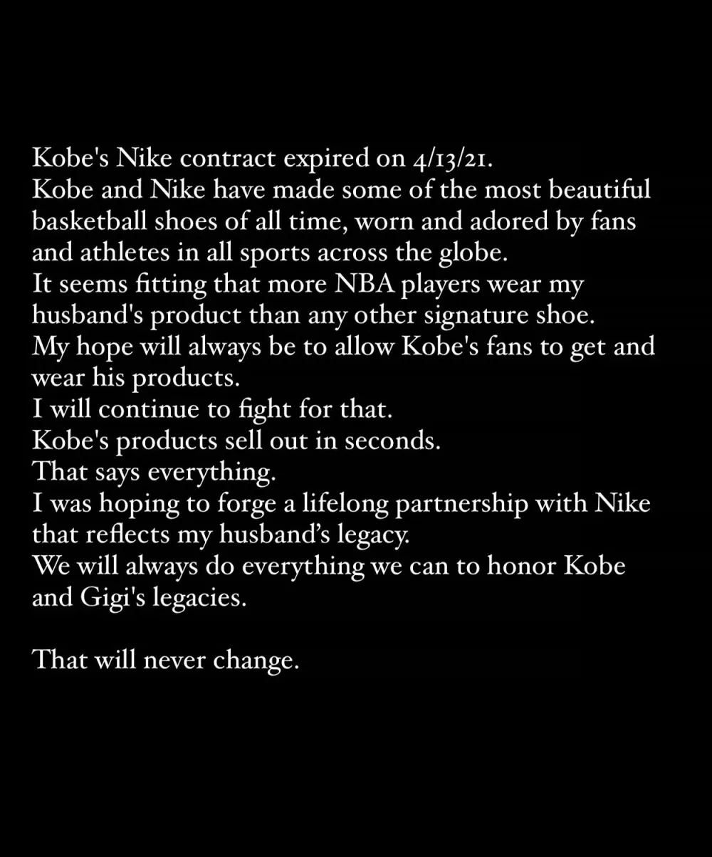 Vanessa Bryant and Kobe&rsquo;s Estate Decide to End Nike&nbsp;Deal