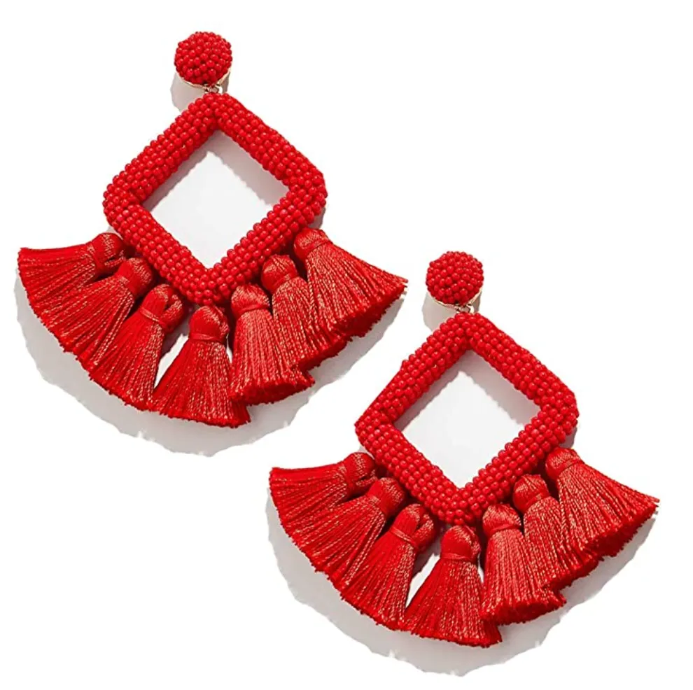 YBMYCM Tassel Beaded Statement Earrings
