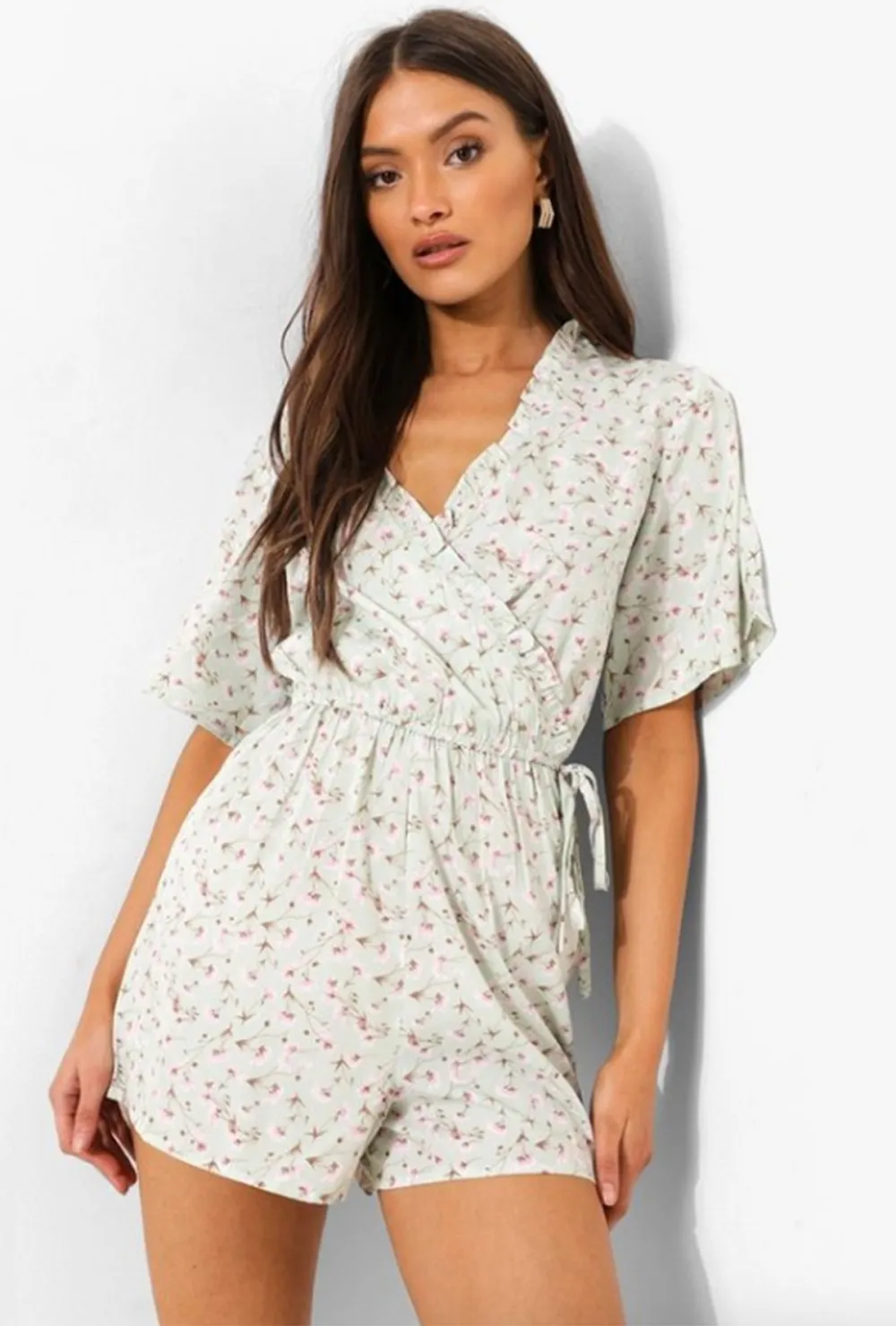boohoo-floral-wrap-romper-green