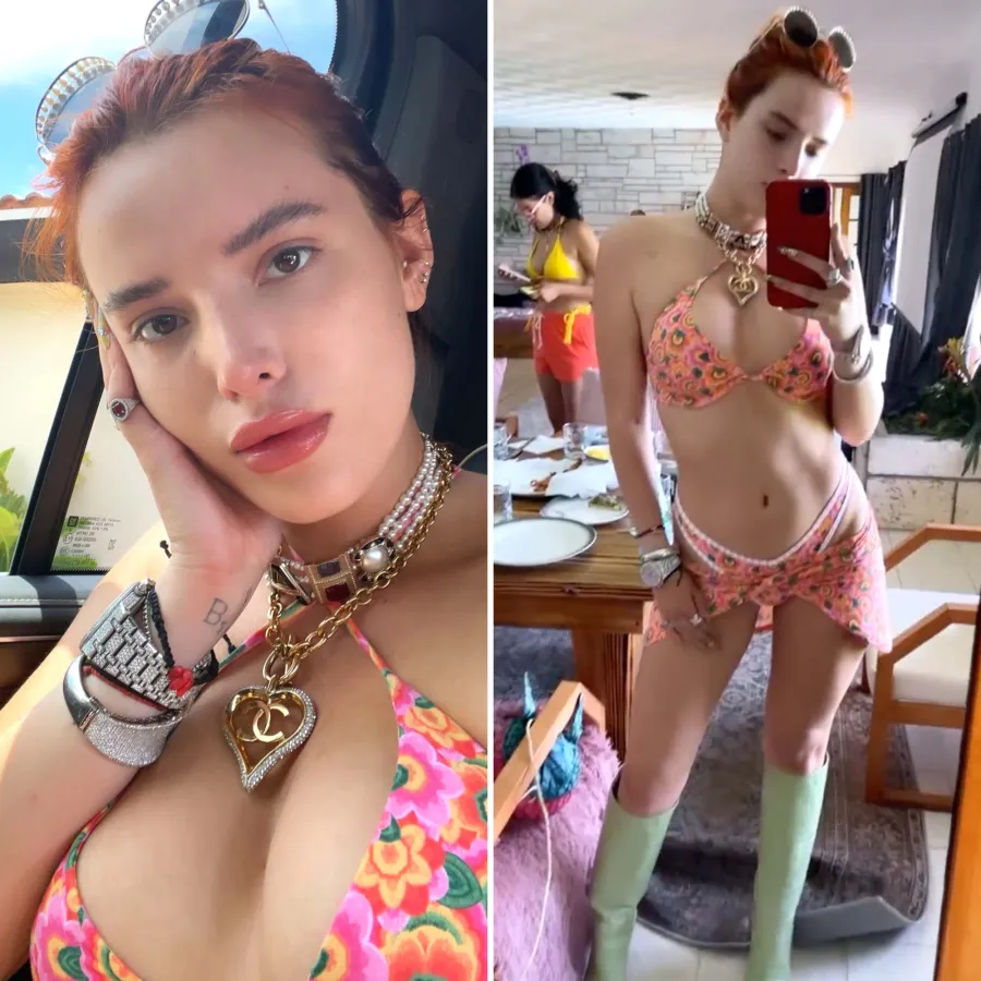 Bella Thorne Serves 60 Vibes Thigh High Green Boots Teeny Bikini