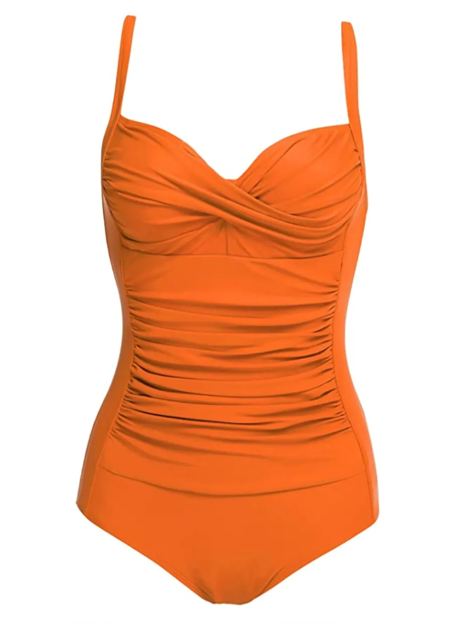 Ekouaer Women's One Piece Vintage Pin up Tummy Control Shirred Bathing Suit