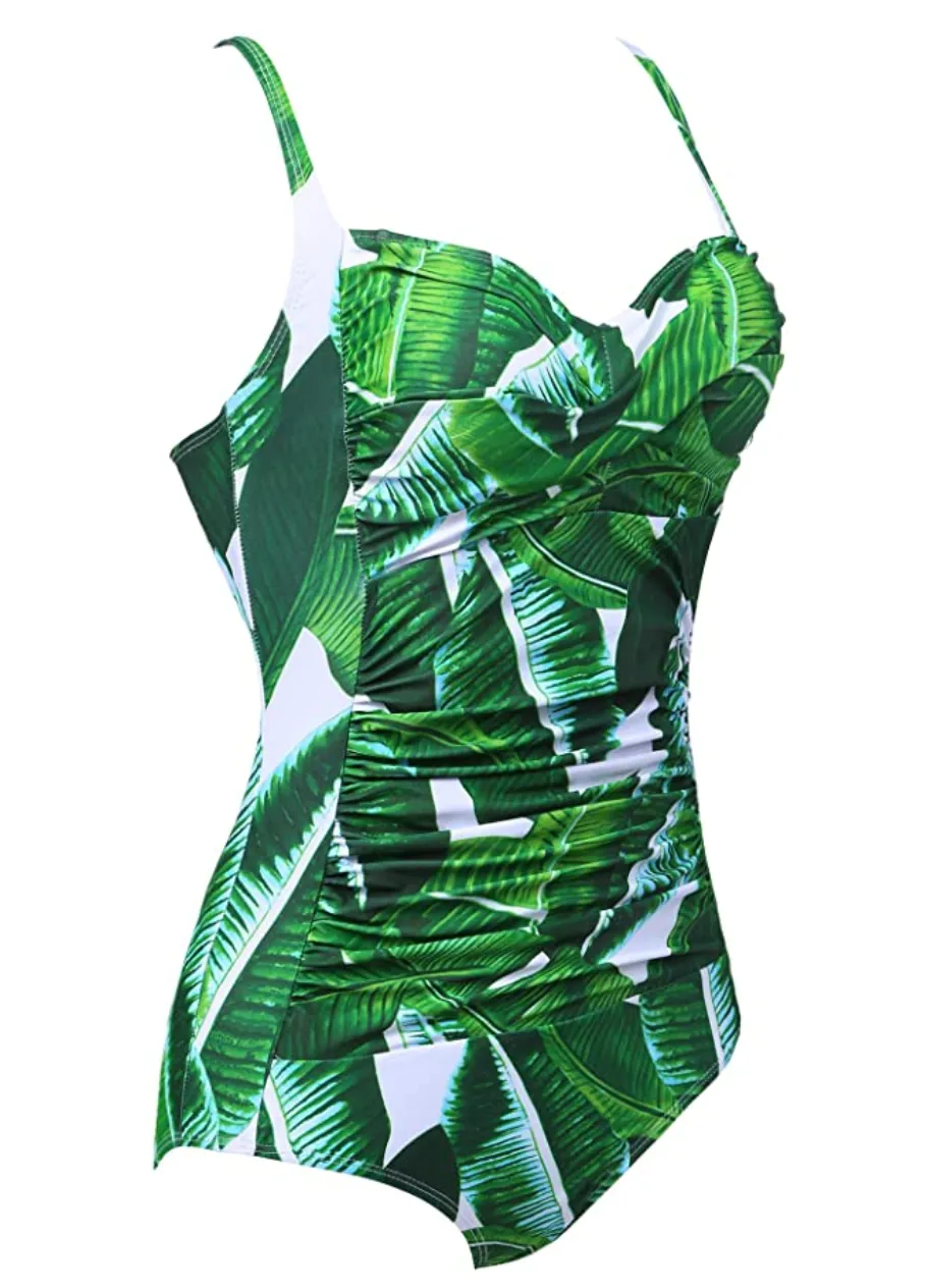 Ekouaer Women's One Piece Vintage Pin up Tummy Control Shirred Bathing Suit