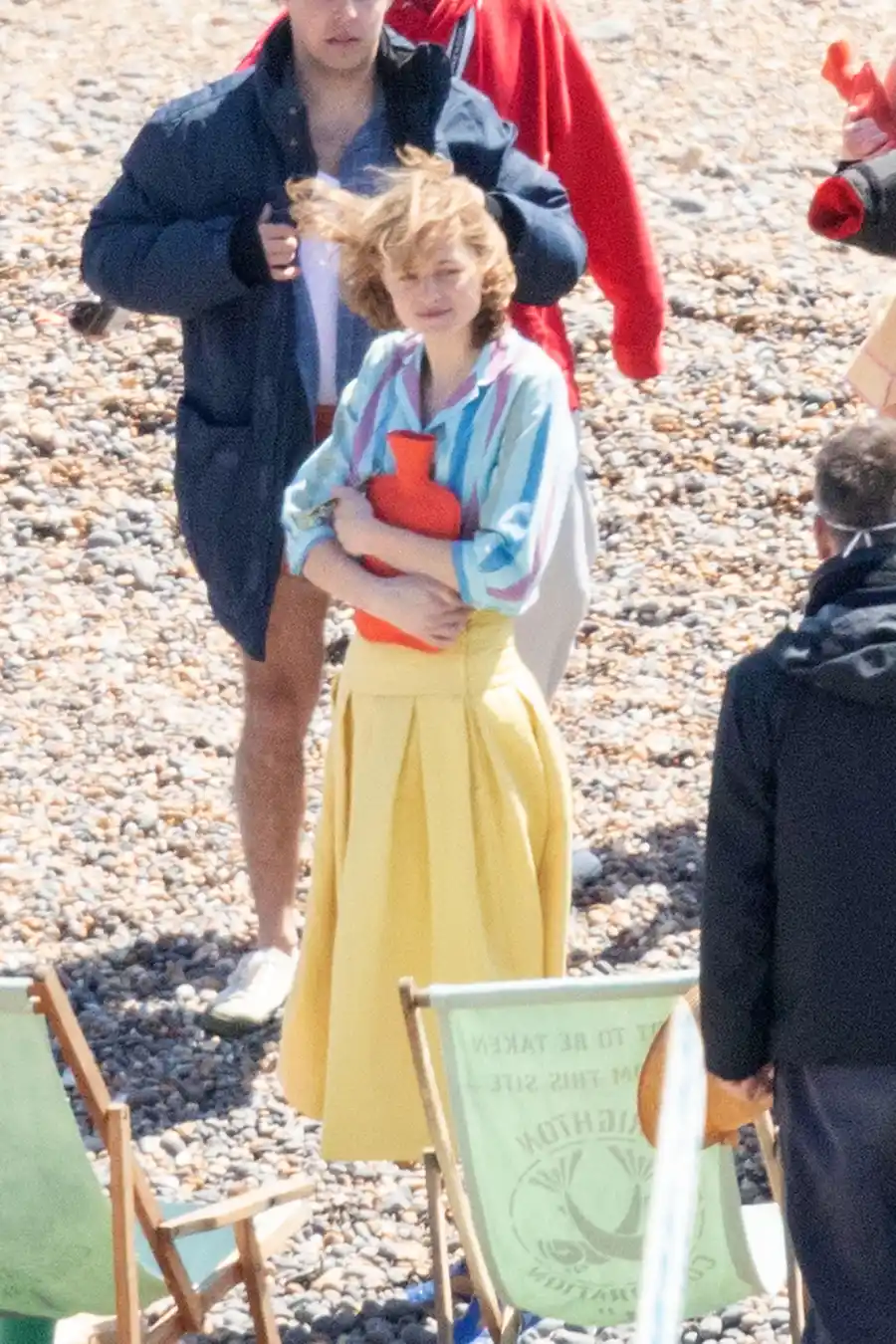 Harry Styles Emma Corrin and David Dawson Skip Down the Beach on My Policeman Set 2