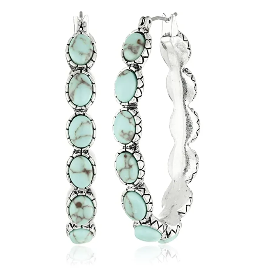 Lucky Brand Womens Oblong Turquoise Inlay Hoop Earring