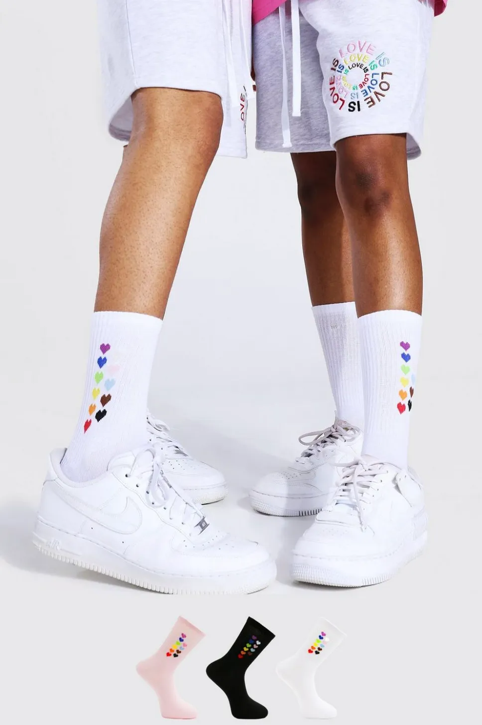 Pride 3pk Rainbow Heart Sport Socks