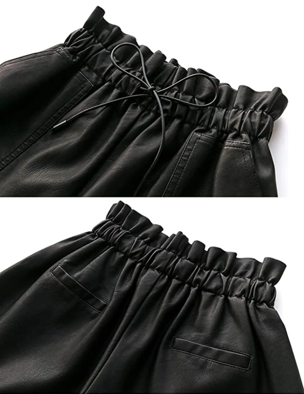 SCHHJZPJ High Waisted Wide Leg Black Faux Leather Shorts for Women