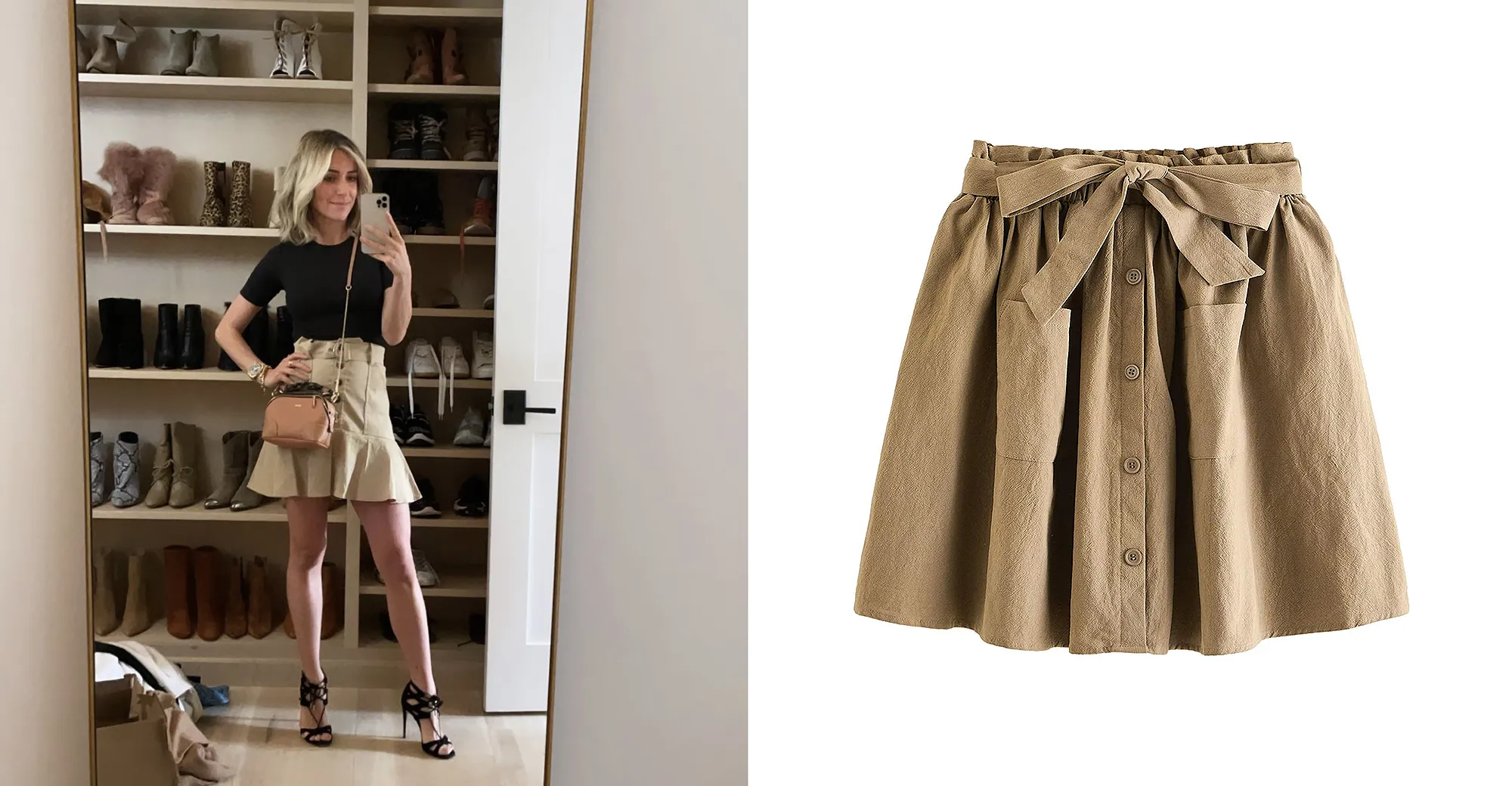 SheIn Casual Self Tie Waist Frill Double Pocket Short Skirt