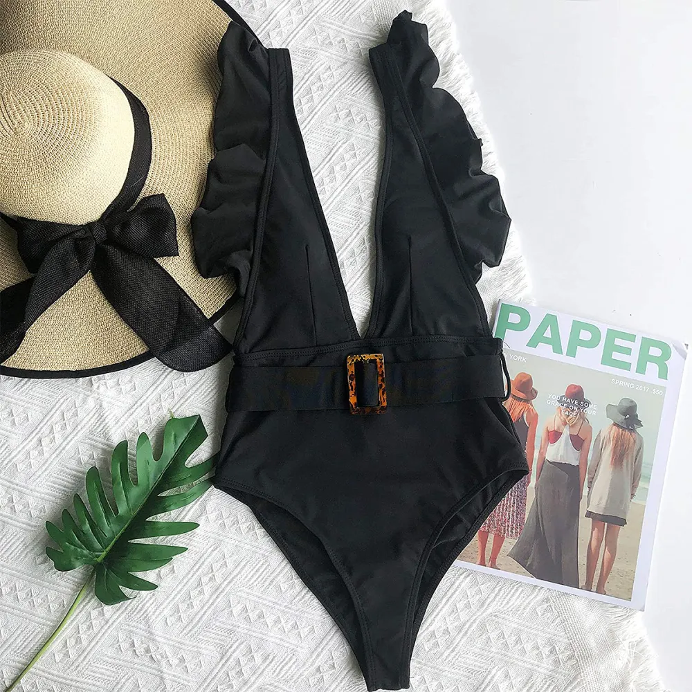 tengweng One-Piece Ruffle Bathing Suit