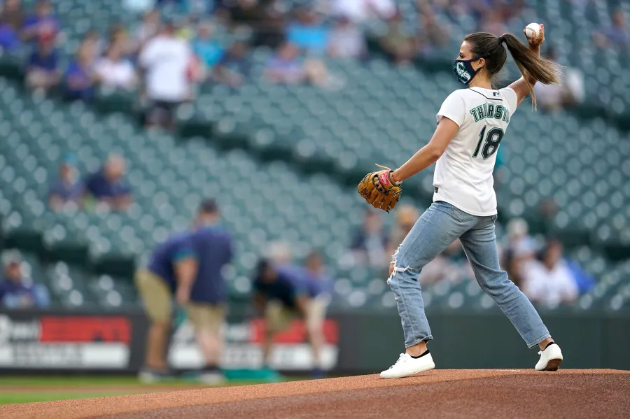 Bachelorette's Katie Thurston Throws Out First Pitch at Seattle Mariners Game