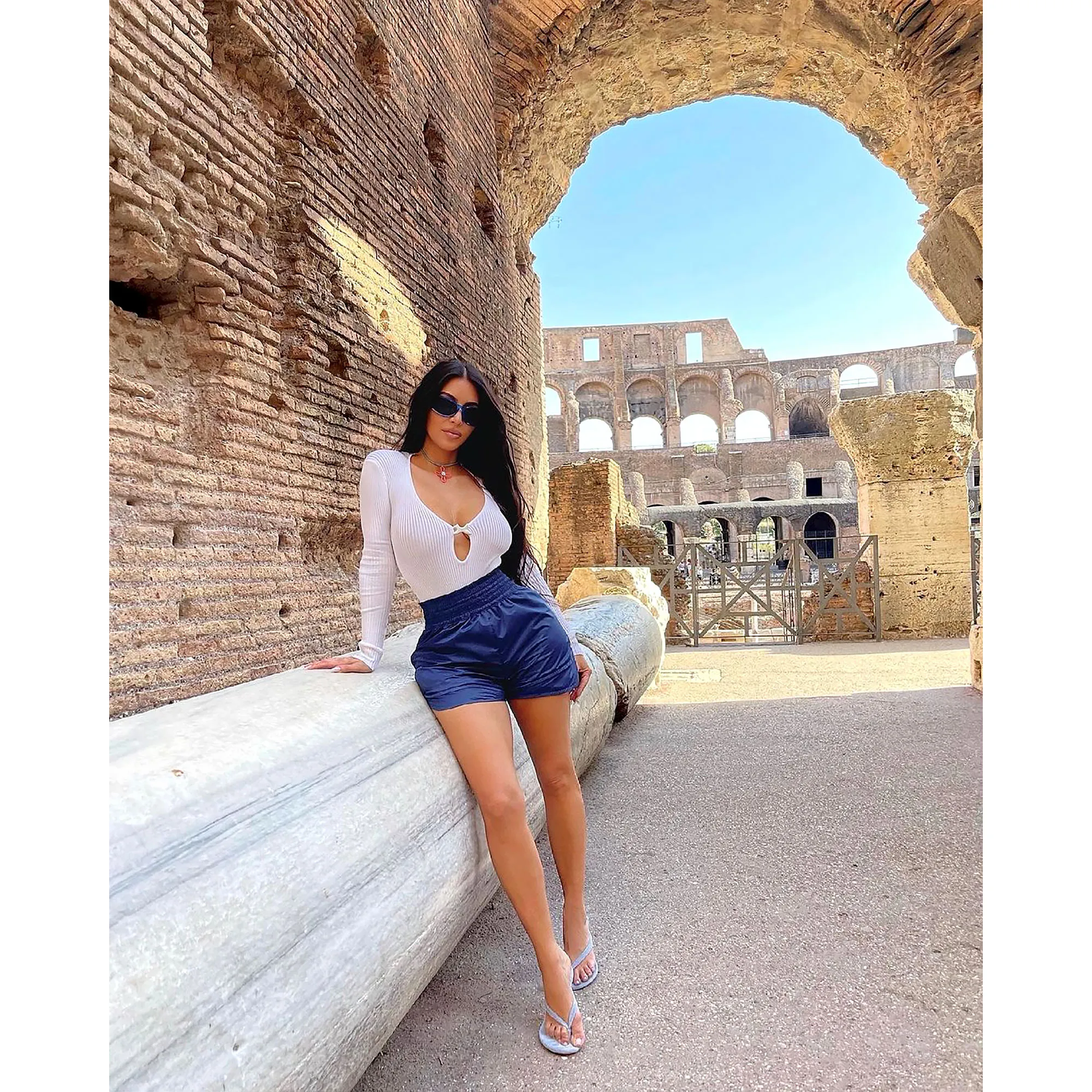 Kim Kardashian Visits Vatican City Sheer Lace Dress