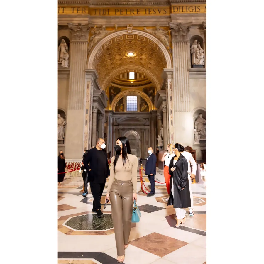 Kim Kardashian Visits Vatican City Sheer Lace Dress