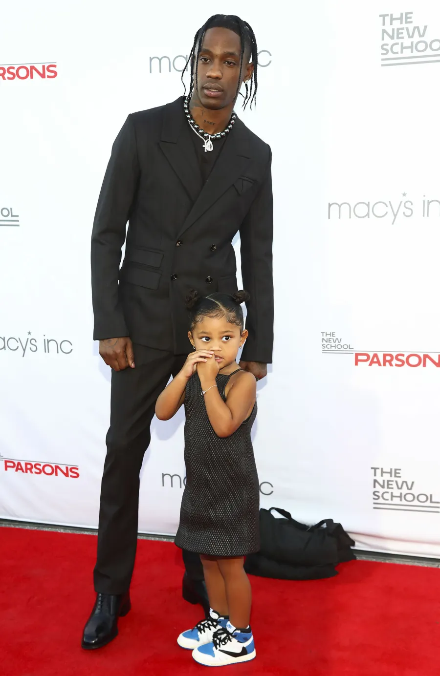 Travis Scott Attends Red Carpet Event With ‘Wifey’ Kylie and Stormi: Pics