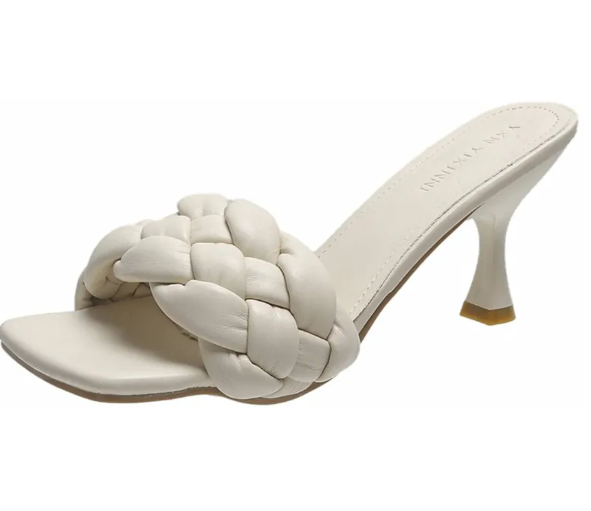 Generic Women&rsquo;s Square Open Toe Woven Mule Heeled Sandals