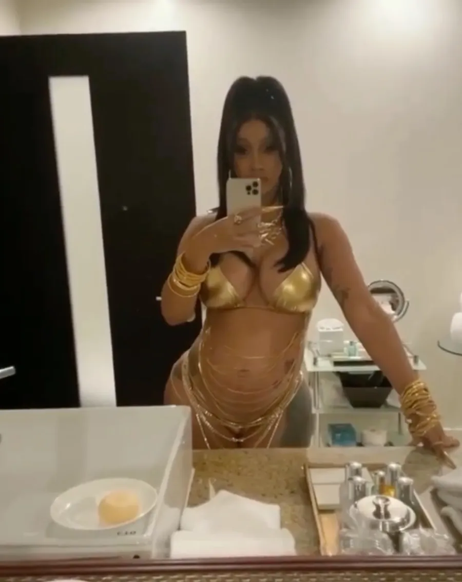 Going Gold! See Pregnant Cardi B’s Baby Bump Album