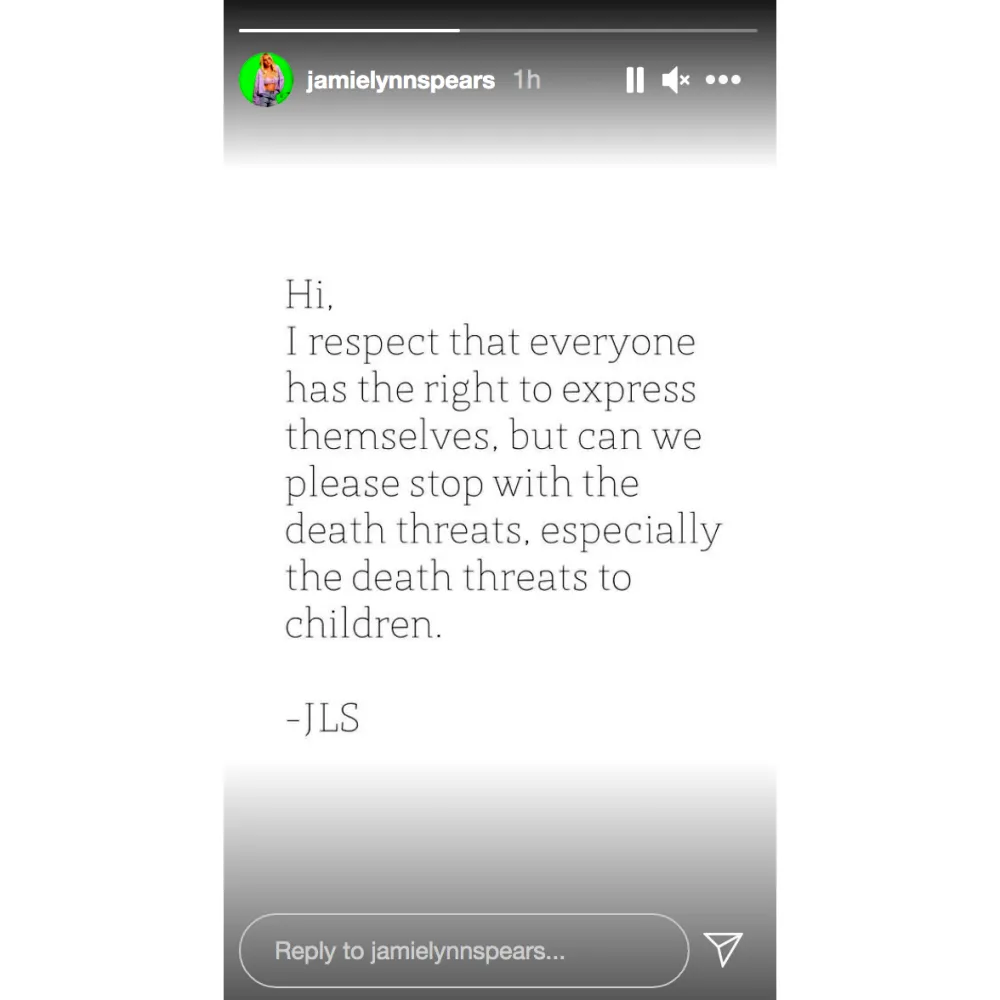 Jamie Lynn Spears Begs Trolls to 'Stop With the Death Threats' After Britney Spears' Conservatorship Hearing