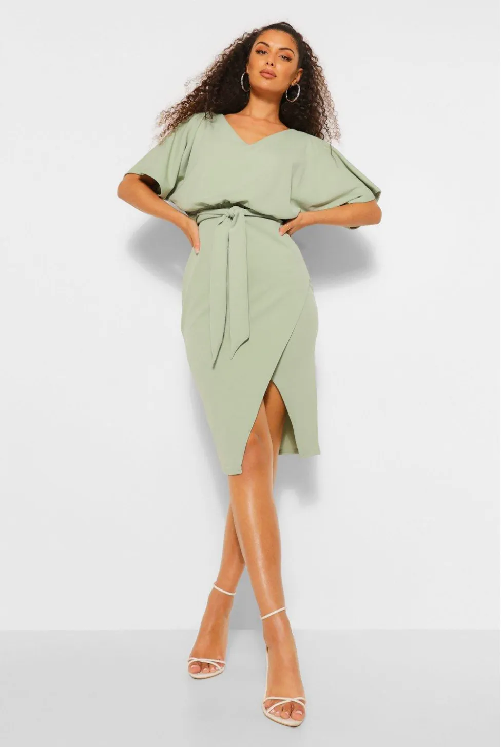 Kimono Tie Belt Midi Dress