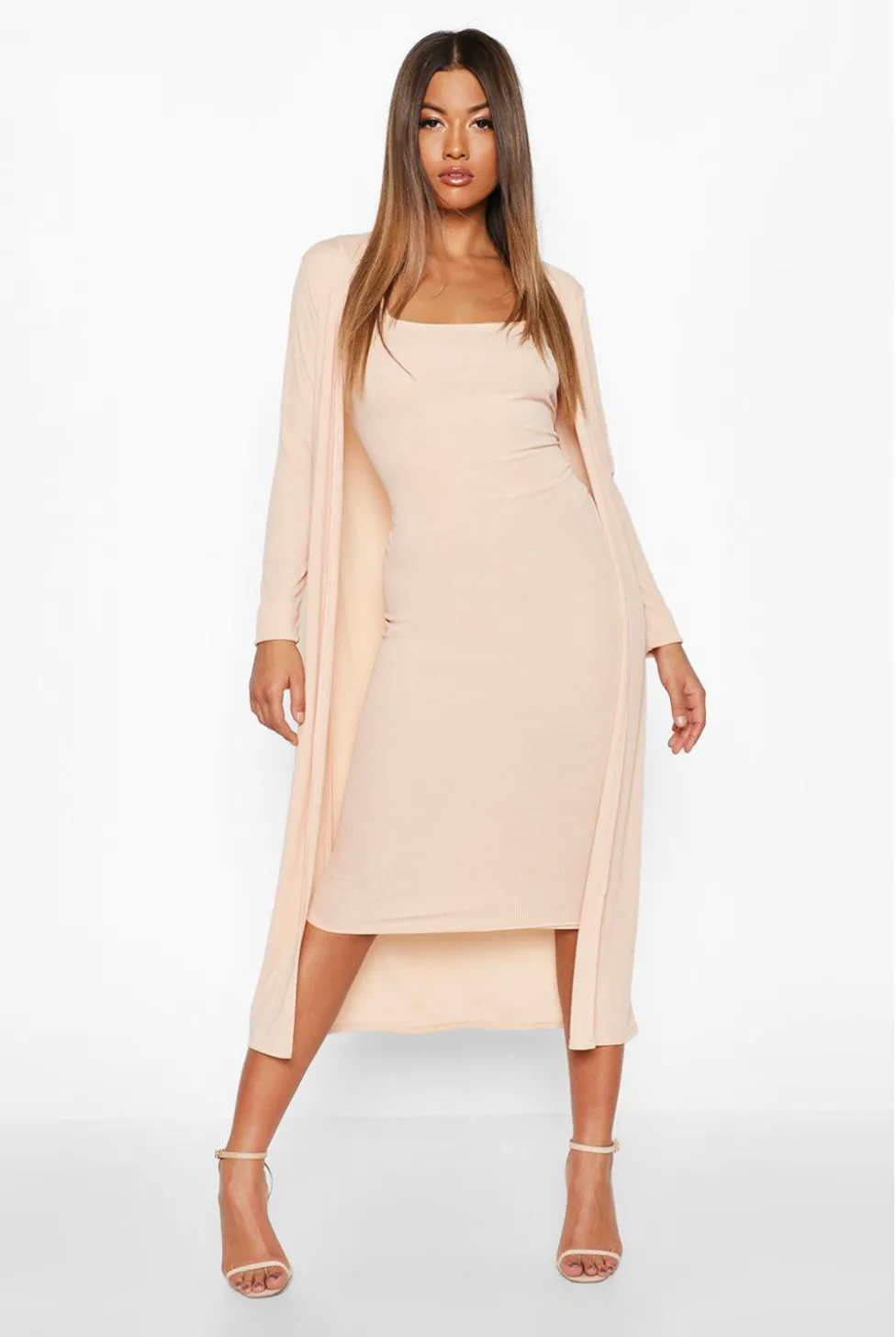 Ribbed Midi Dress and Duster Set