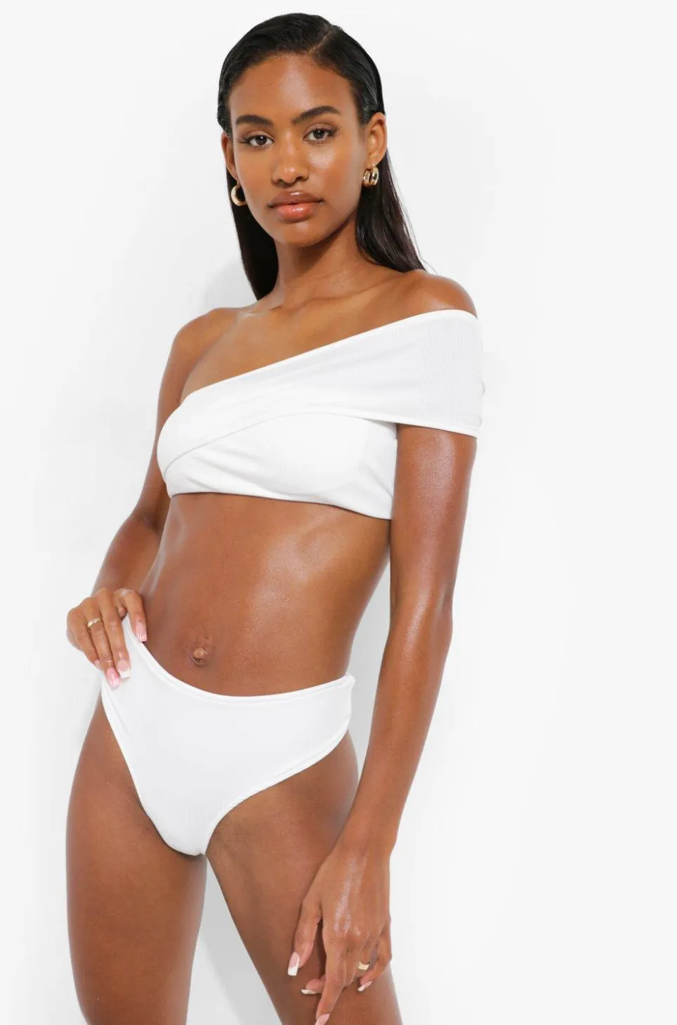 Ribbed One Shoulder Bikini Set