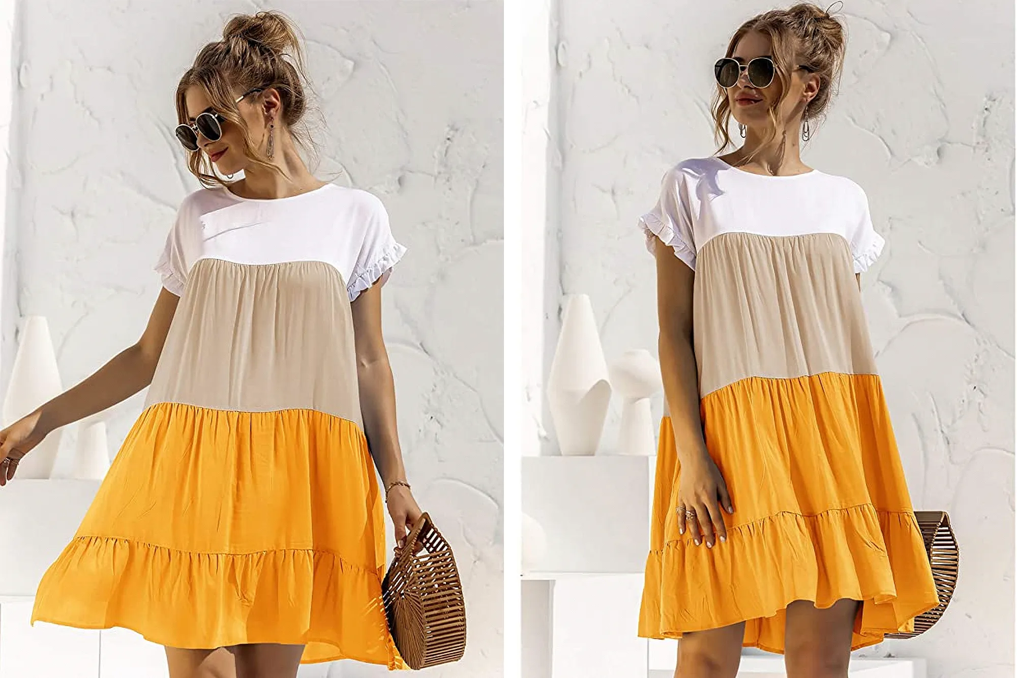 Anna-Kaci Women's Mosaic Gradient Color Ruffle Mini Dress