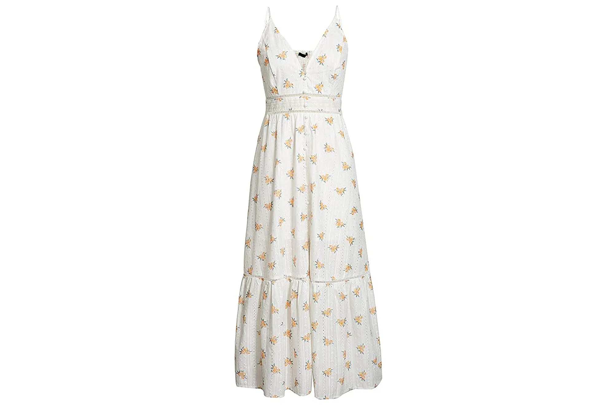 BerryGo Women's Embroidery Button Down V Neck Maxi Dress