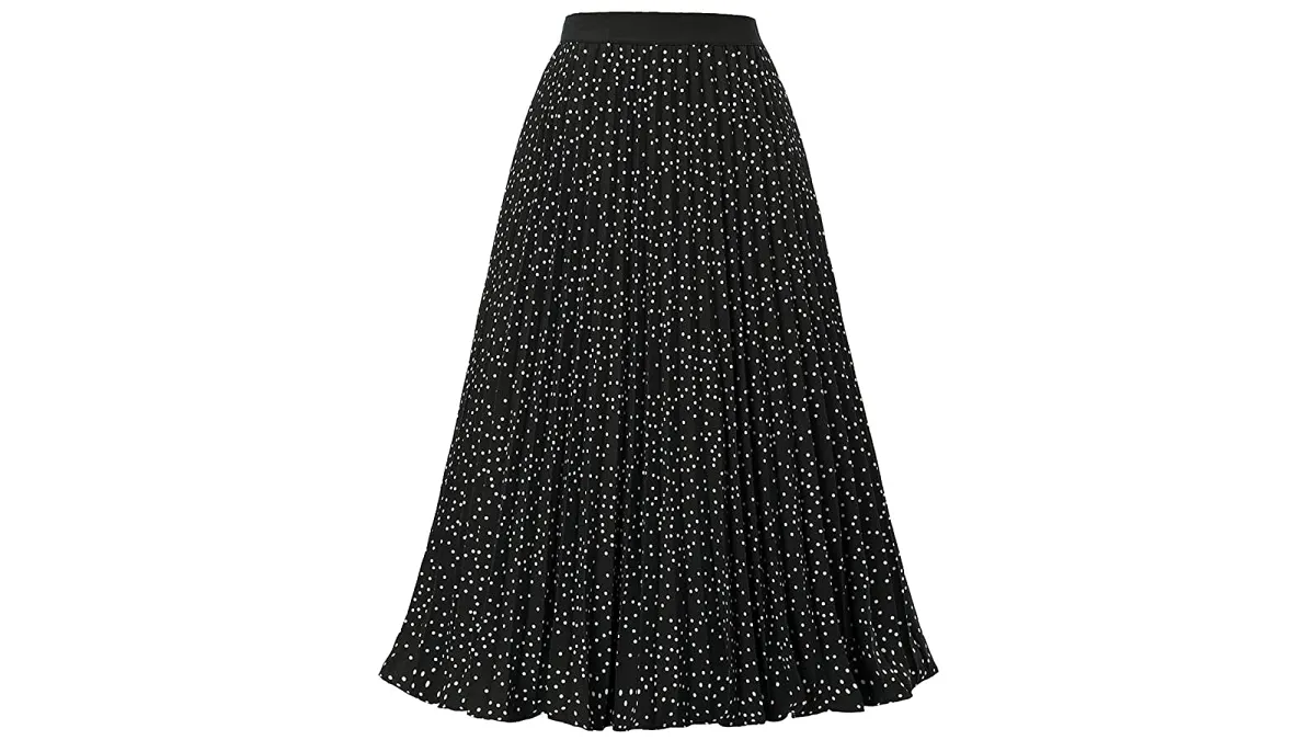 Kate Kasin Women's High Waist Pleated A-Line Swing Skirt