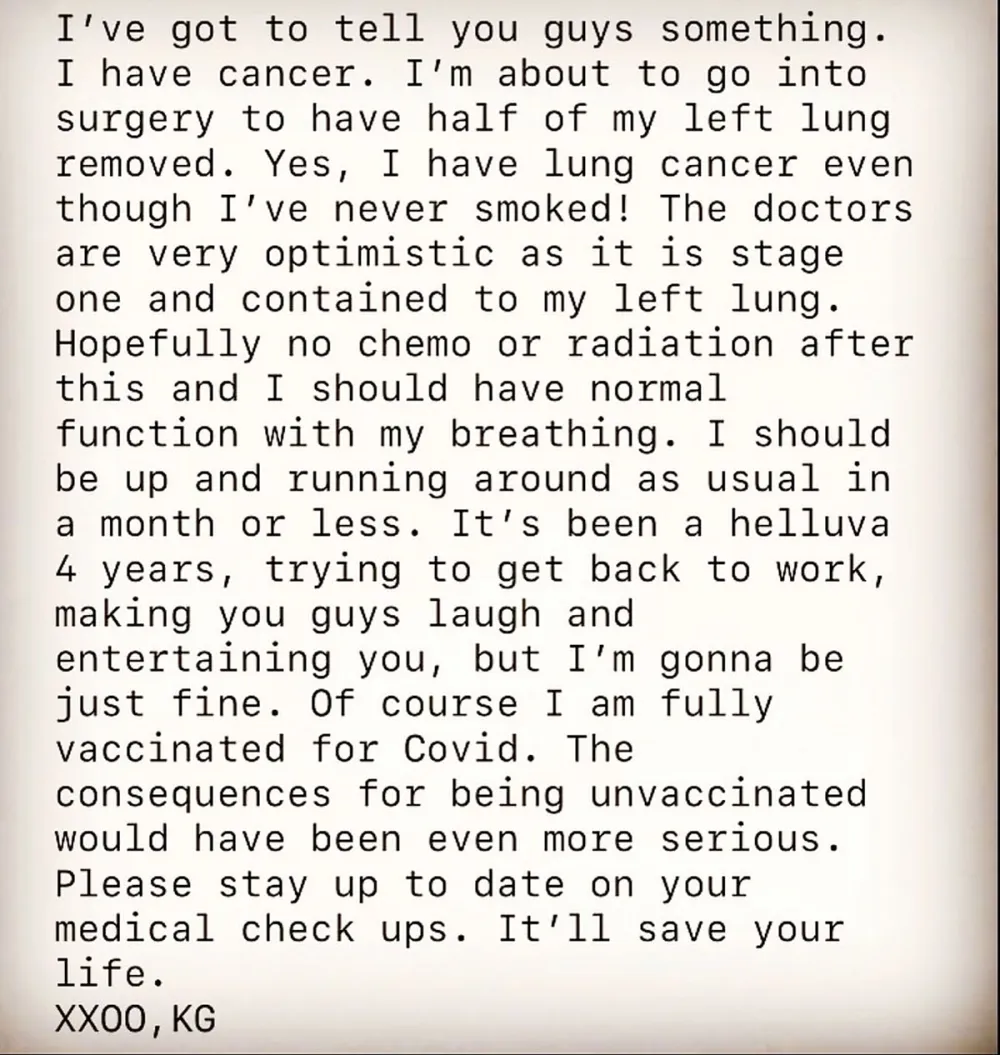 Kathy Griffin Recovery After Lung Cancer Surgery Went Well