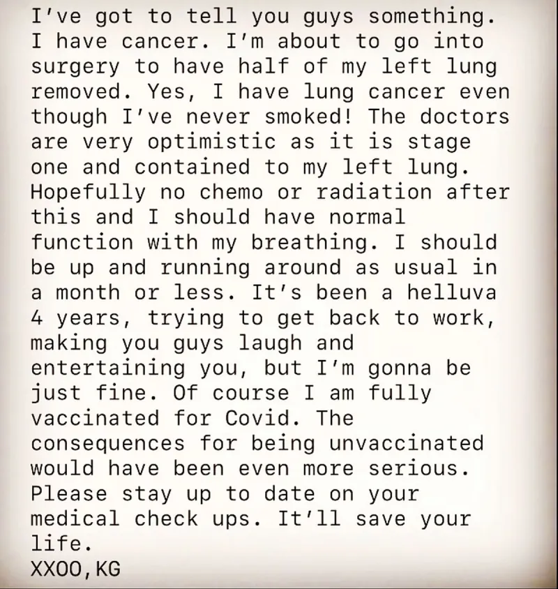 Kathy Griffin Recovery After Lung Cancer Surgery Went Well