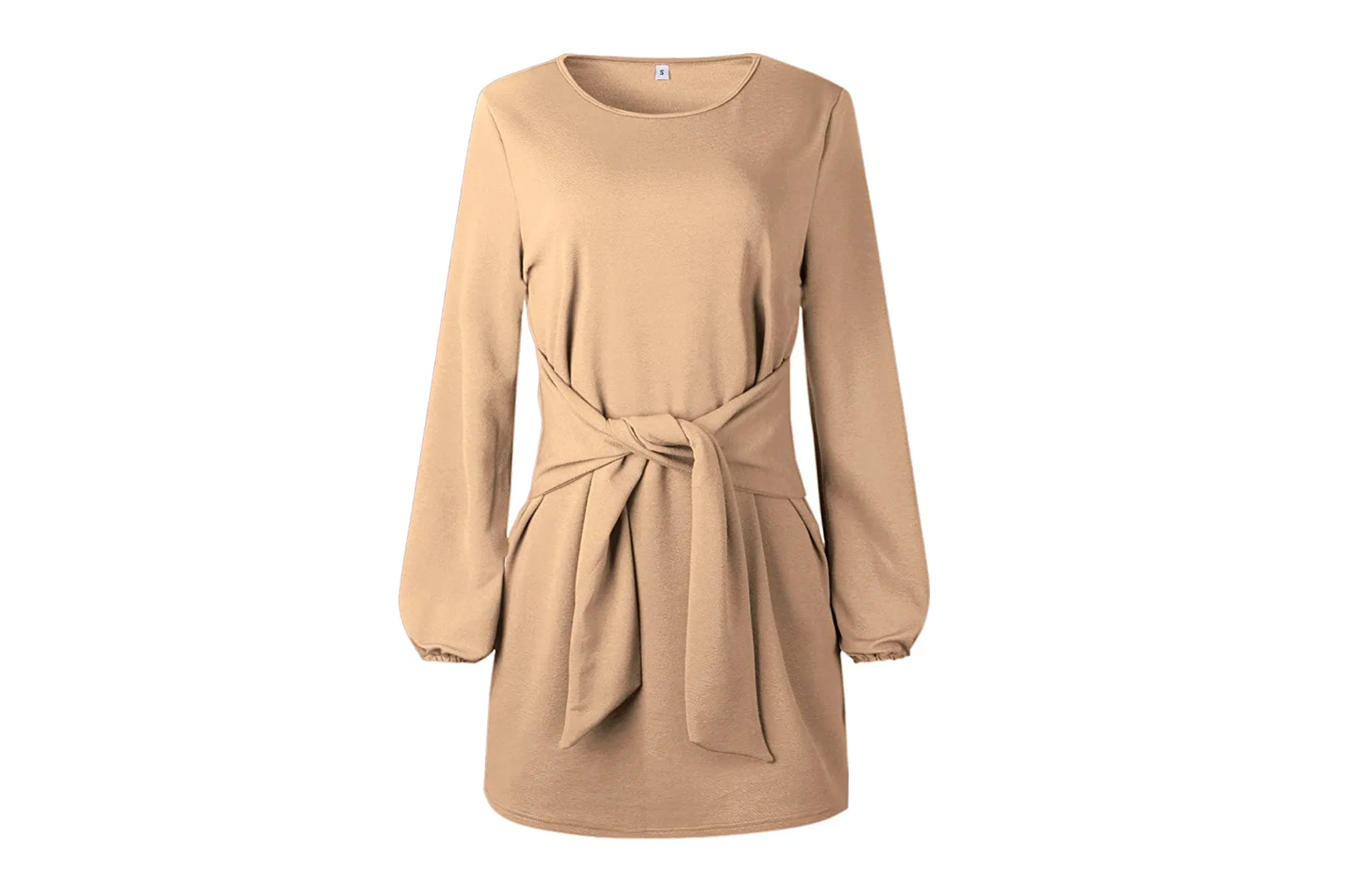 PRETTYGARDEN Women&rsquo;s Elegant Long Lantern Sleeve Crewneck Tie Waist Dress