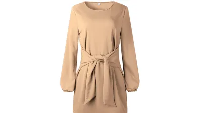 PRETTYGARDEN Women’s Elegant Long Lantern Sleeve Crewneck Tie Waist Dress