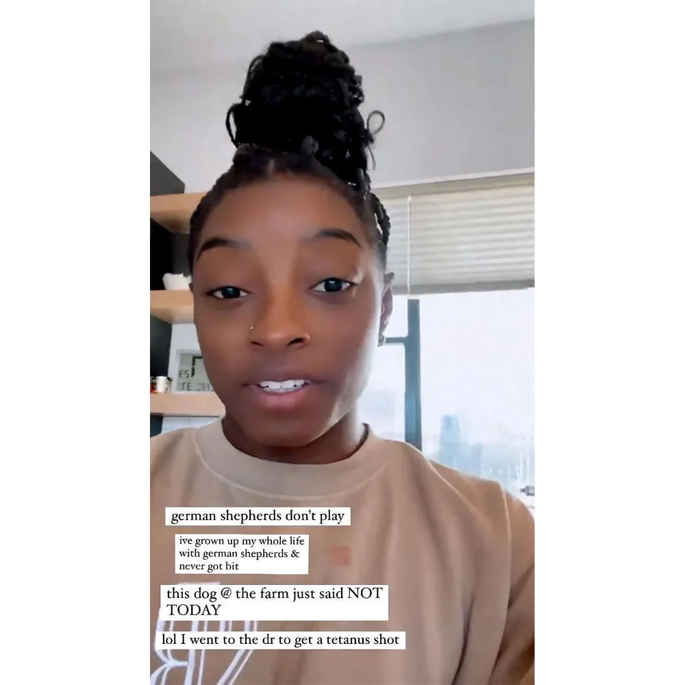 Simone Biles Updates Her Fans After Getting Bitten by a German Shepard