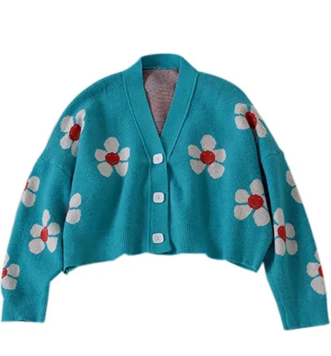 VLOJELRY Women's Flower Long Sleeve Short Cardigan