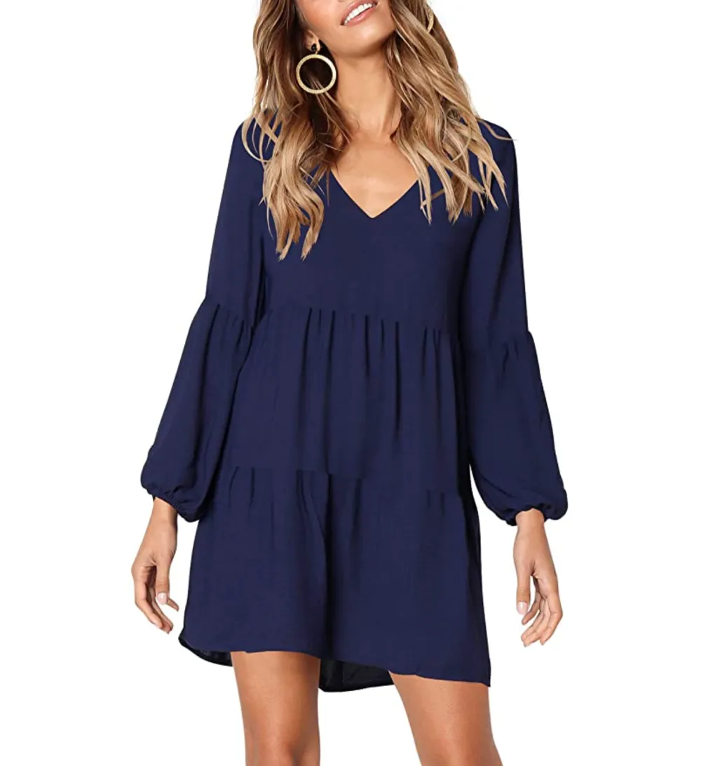 Amoretu Women's Tunic V Neck Casual Loose Flowy Shift Dresses