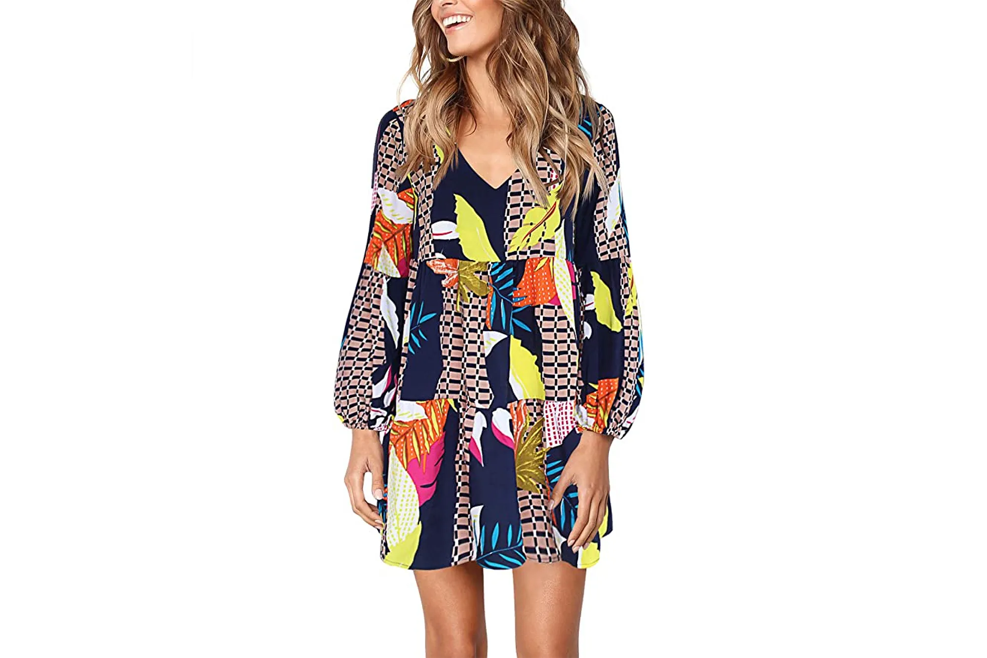 Amoretu Women's Tunic V Neck Casual Loose Flowy Shift Dresses