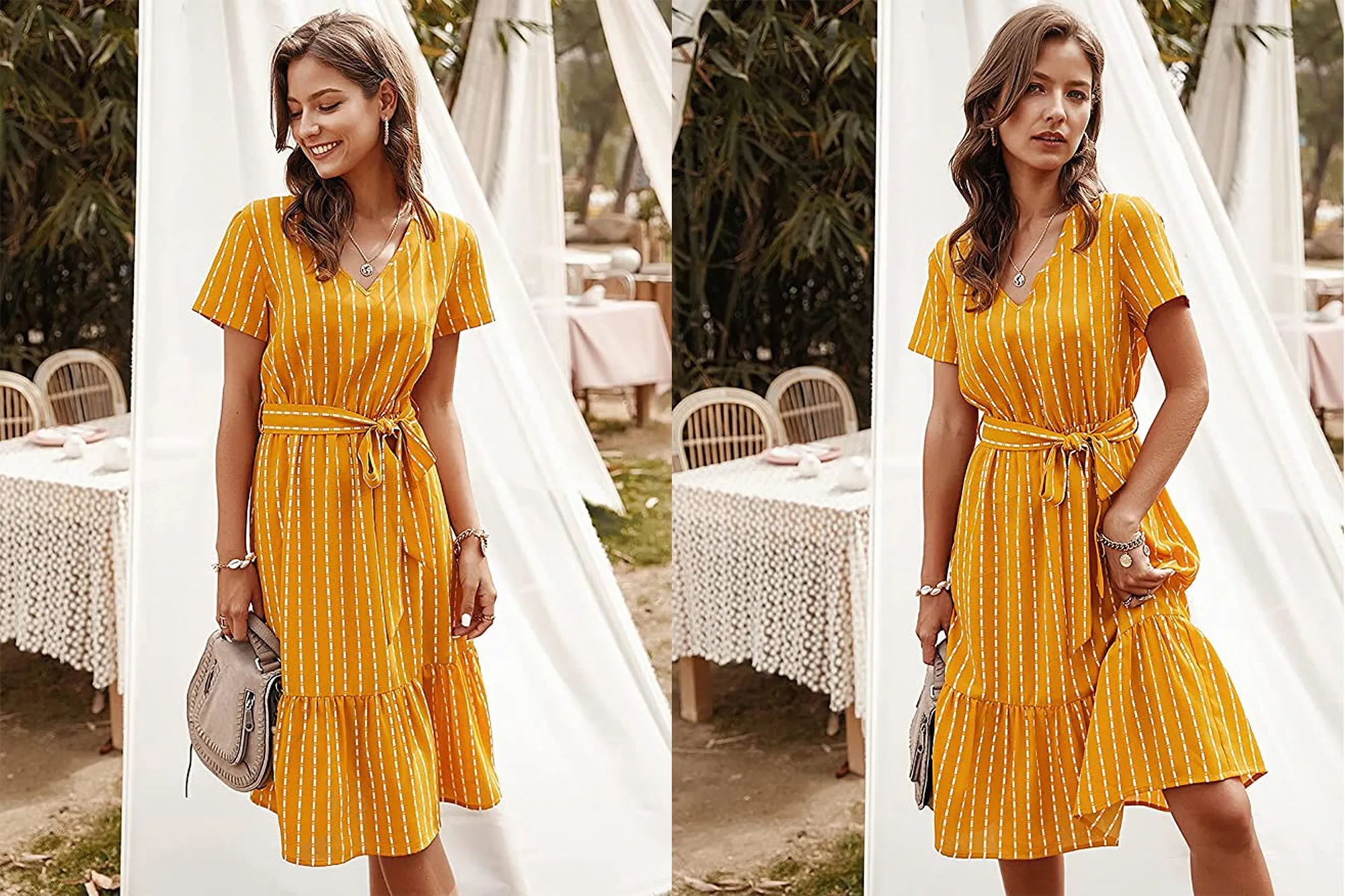 Anna-Kaci Women's Vertical Striped Short Sleeve Swing Dress