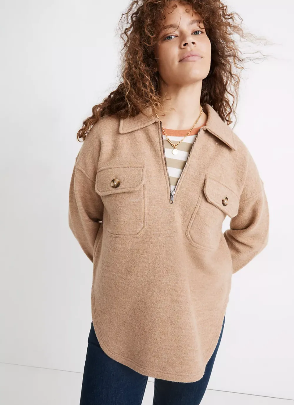 Boiled Wool Half-Zip Popover Sweater