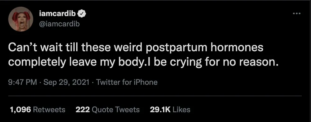Cardi B Is Experiencing Weird Postpartum Hormones&rsquo; 3 Weeks After Giving Birth Crying for No Reason