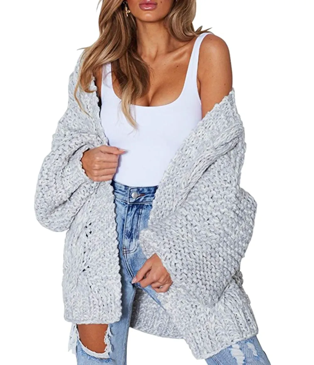 MEROKEETY Women's Open Front Oversized Chunky Cable Knit Sweater