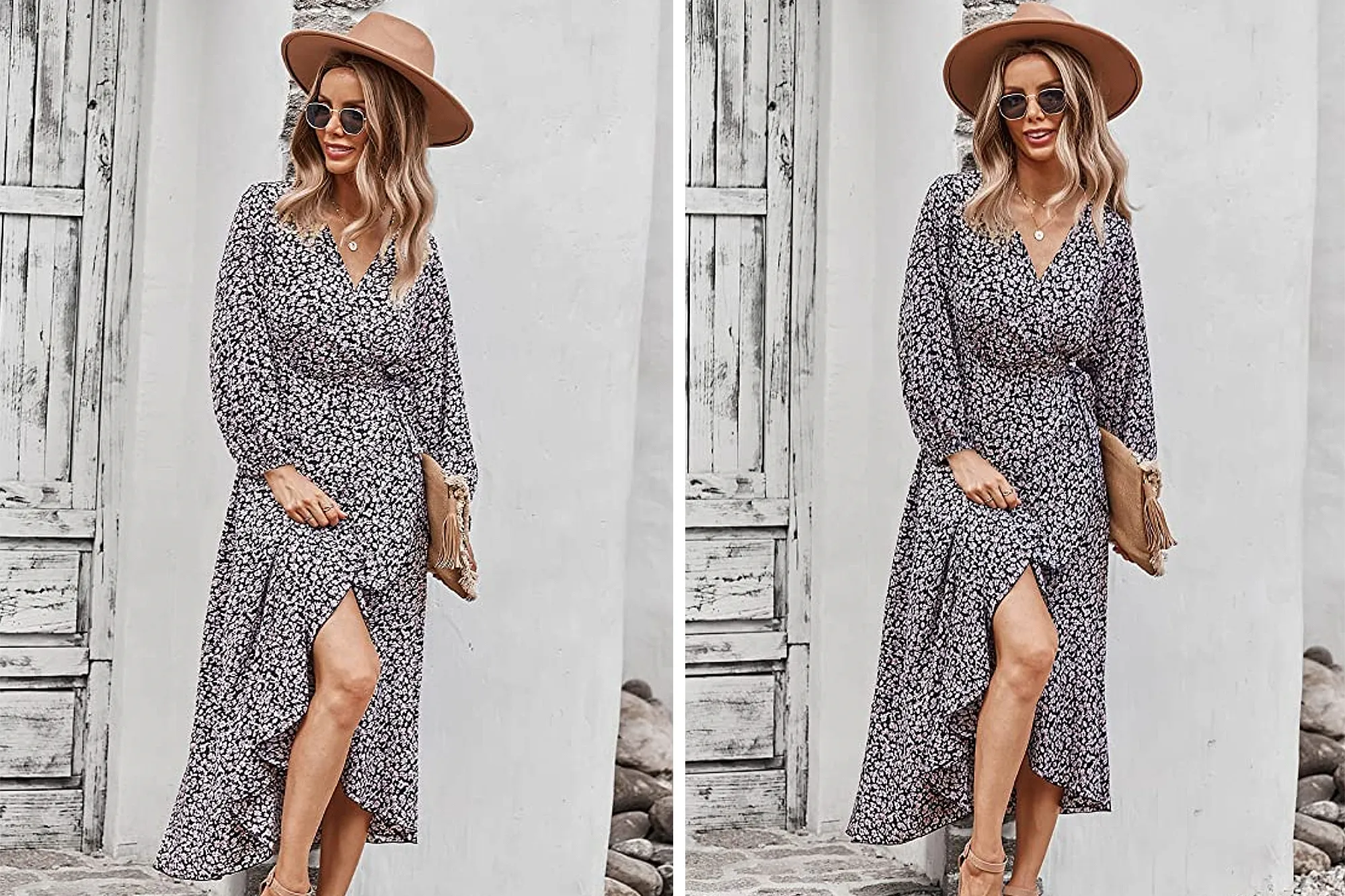 PRETTYGARDEN Women's Long Sleeve Vintage Wrap Dress