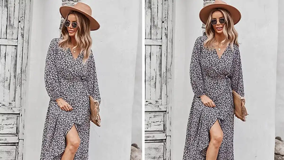 PRETTYGARDEN Women's Long Sleeve Vintage Wrap Dress