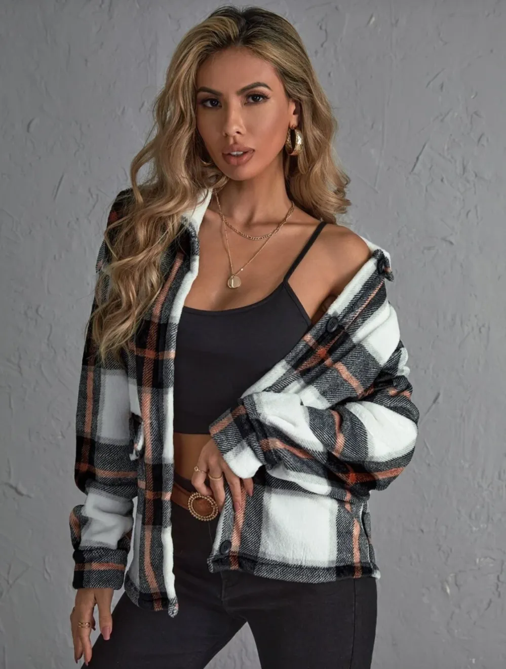 Plaid Print Drop Shoulder Jacket