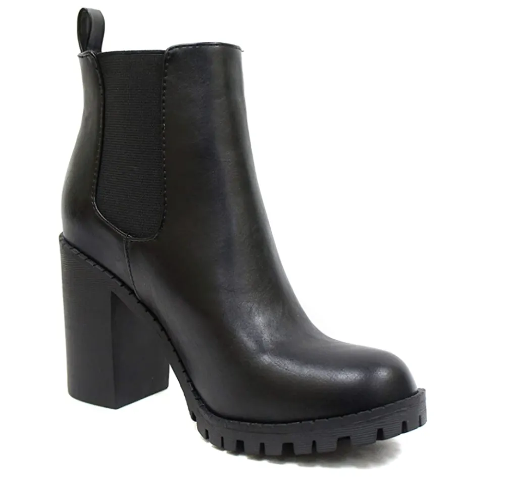 Soda Glove - Ankle Boot w/Lug Sole Elastic Gore and Chunky Heel