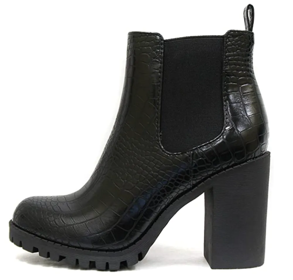 Soda Glove - Ankle Boot w/Lug Sole Elastic Gore and Chunky Heel