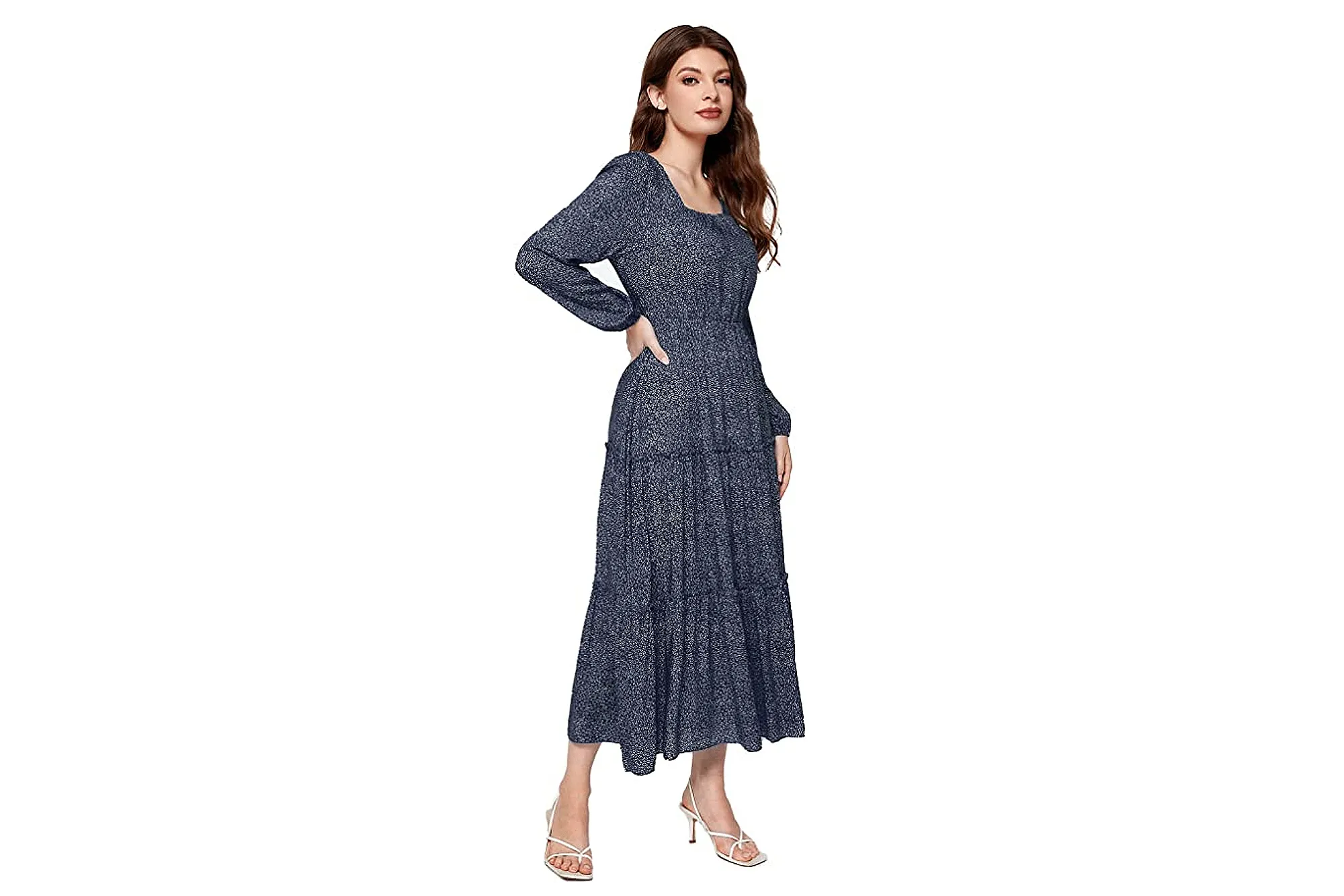 SweatyRocks Women's Long Sleeve Floral Print Chiffon Maxi Dress