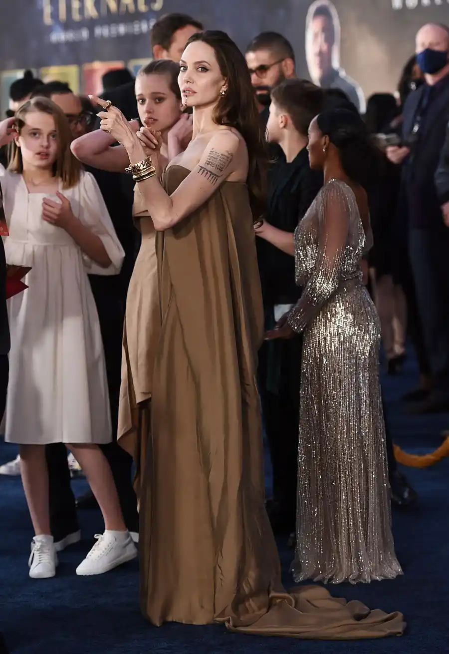 Angelina Jolie Brings Her 5 Youngest Kids Eternals Premiere Coordinating Looks