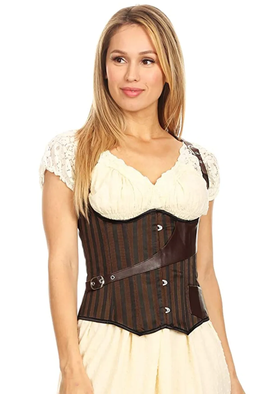 Anna-Kaci Women's Boned Underbust Steampunk Renaissance Strappy Waist Corset