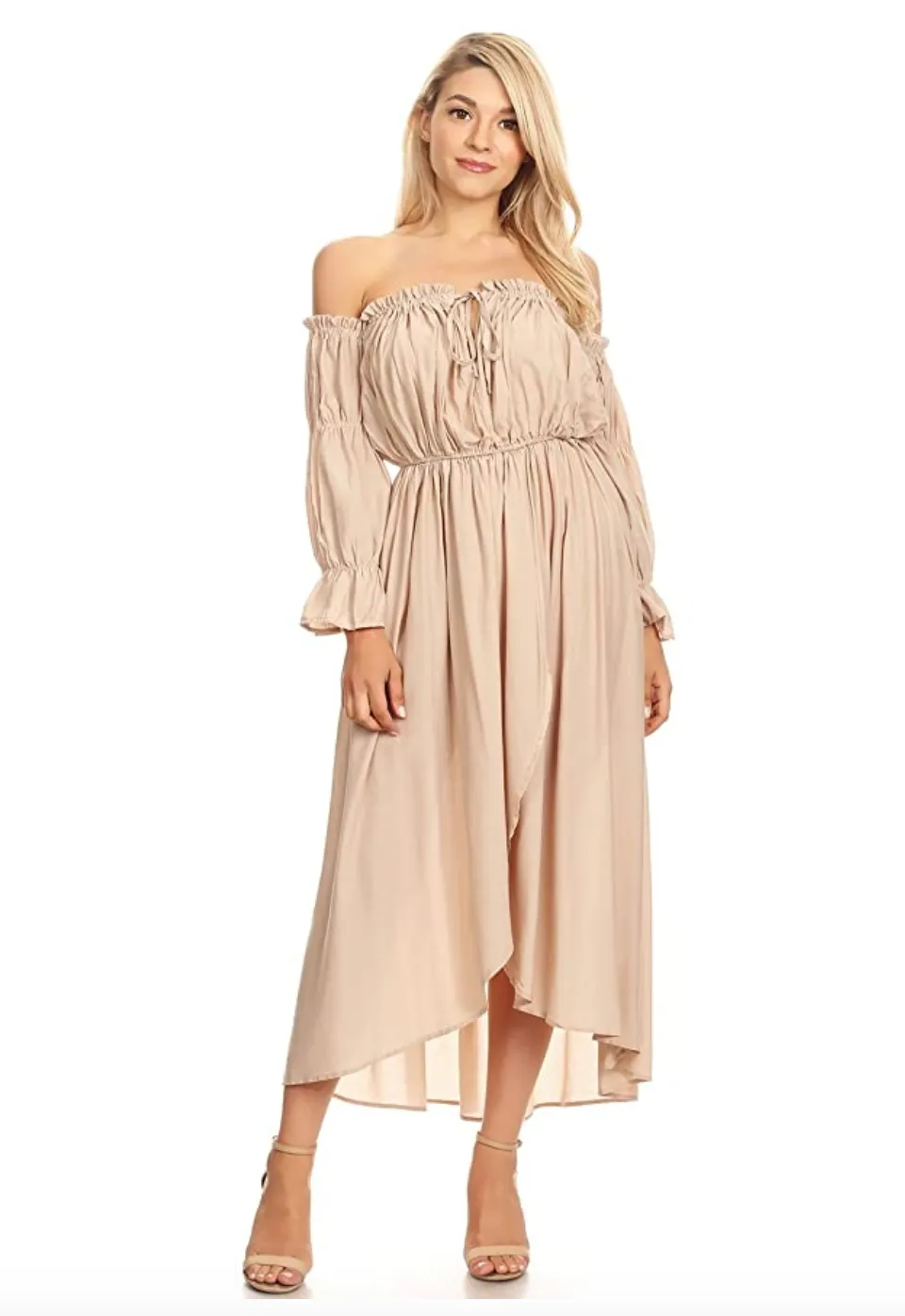 Anna-Kaci Womens Casual Boho Long Sleeve Off Shoulder Renaissance Peasant Dress