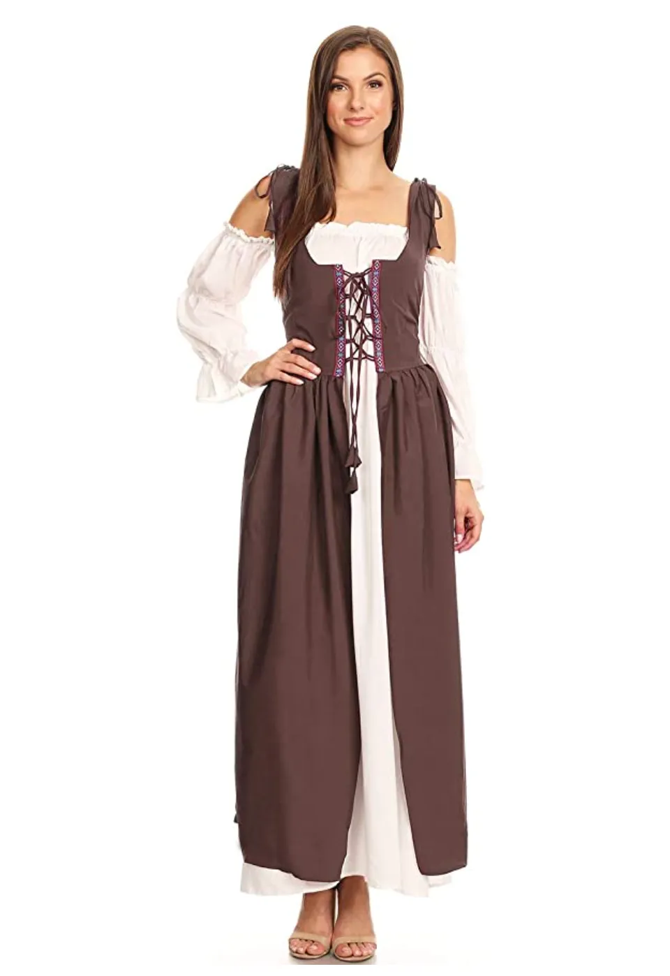 Anna-Kaci Womens Renaissance Overdress Medieval Irish Off Shoulder Dress Set