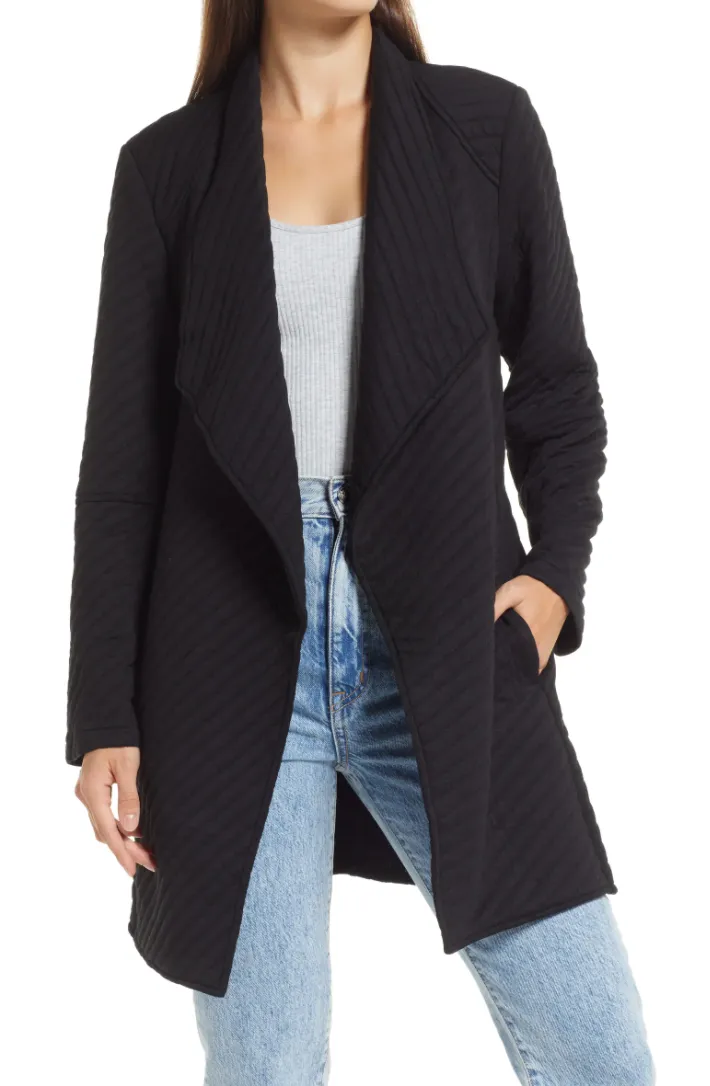 BB Dakota by Steve Madden Soft Landing Draped Open Front Rib Jacket