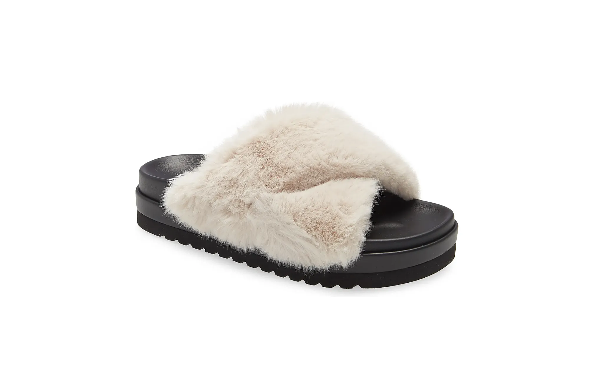 BP. Zoe Cross Band Faux Fur Slide Sandal
